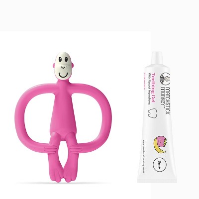 Matchstick Monkey Darilni Set Grizalo in Naravni Gel za dlesni - Pink