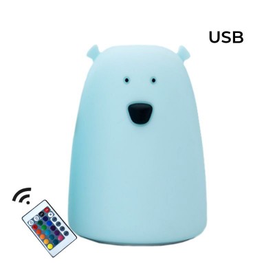Rabbit&Friends Mehka lučka Medvedek z dalj. upravljalcem - Modra - USB polnjenje
