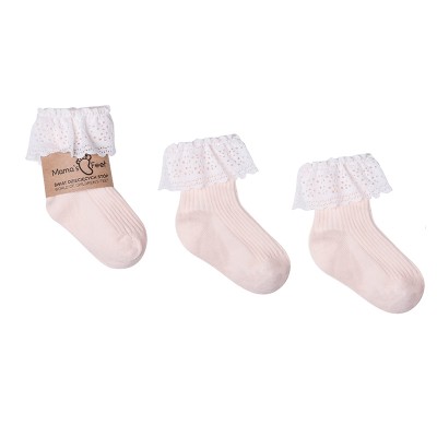 Mama's Feet Otroške nogavice s čipko Vintage Love - Peach (1-3 let) - VZOREC
